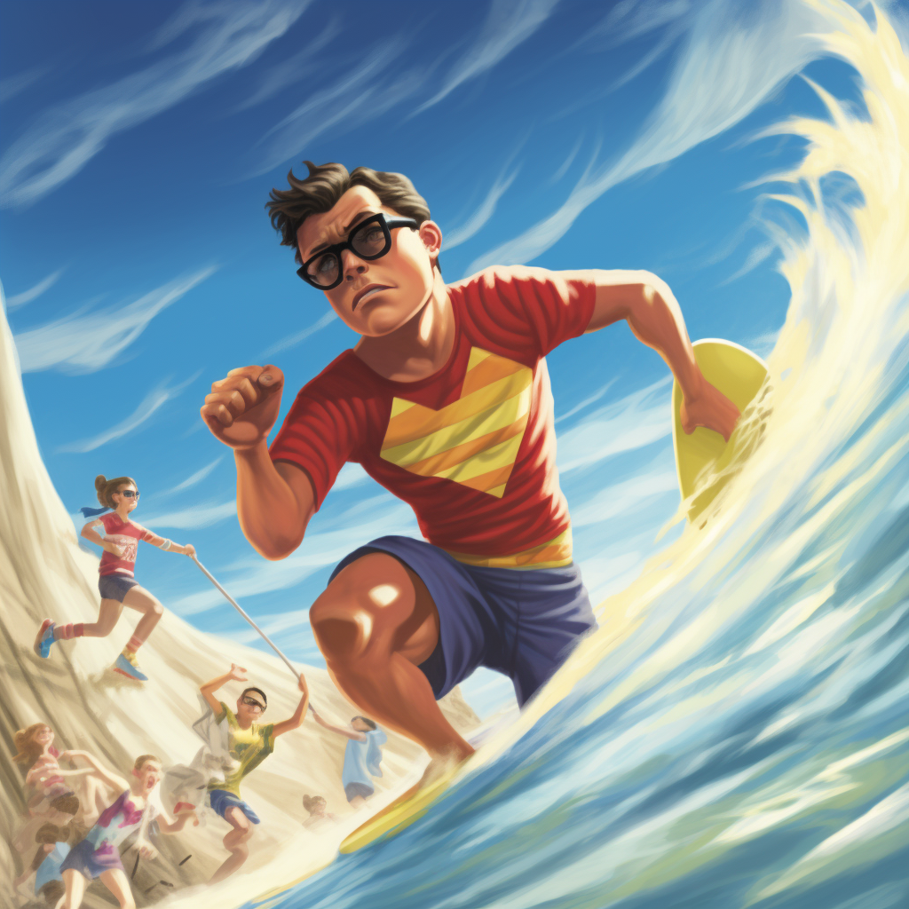 Young Clark Kent using ice breath on giant wave