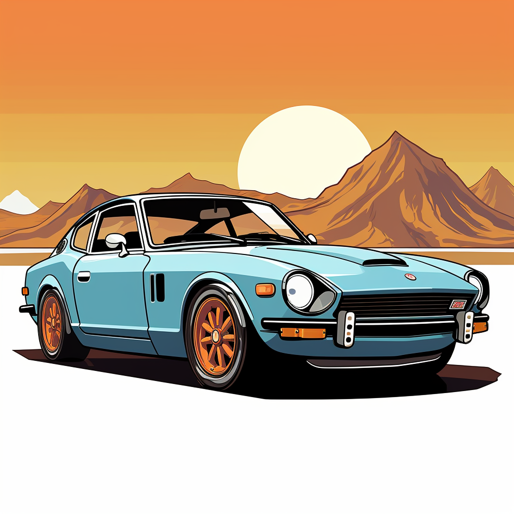 Classic Datsun Z Car in Japanese Anime Style