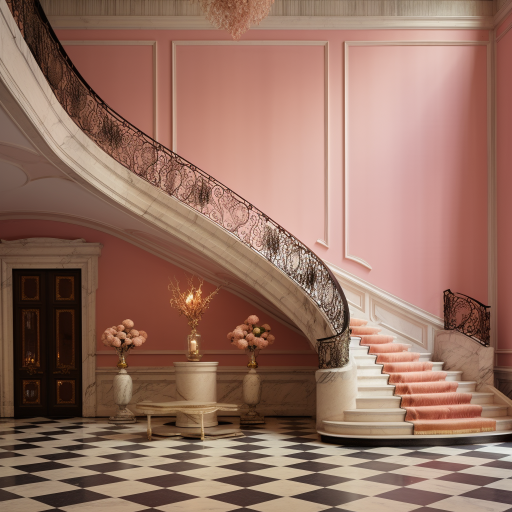 Classic house stairs with pink walls