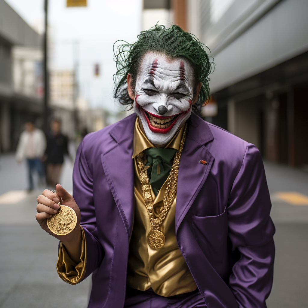 Classic Joker Niji Style wearing gold medal necklace