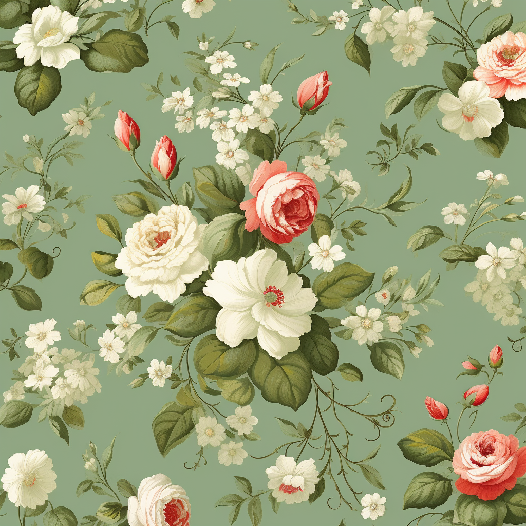 Vintage flower pattern on green background