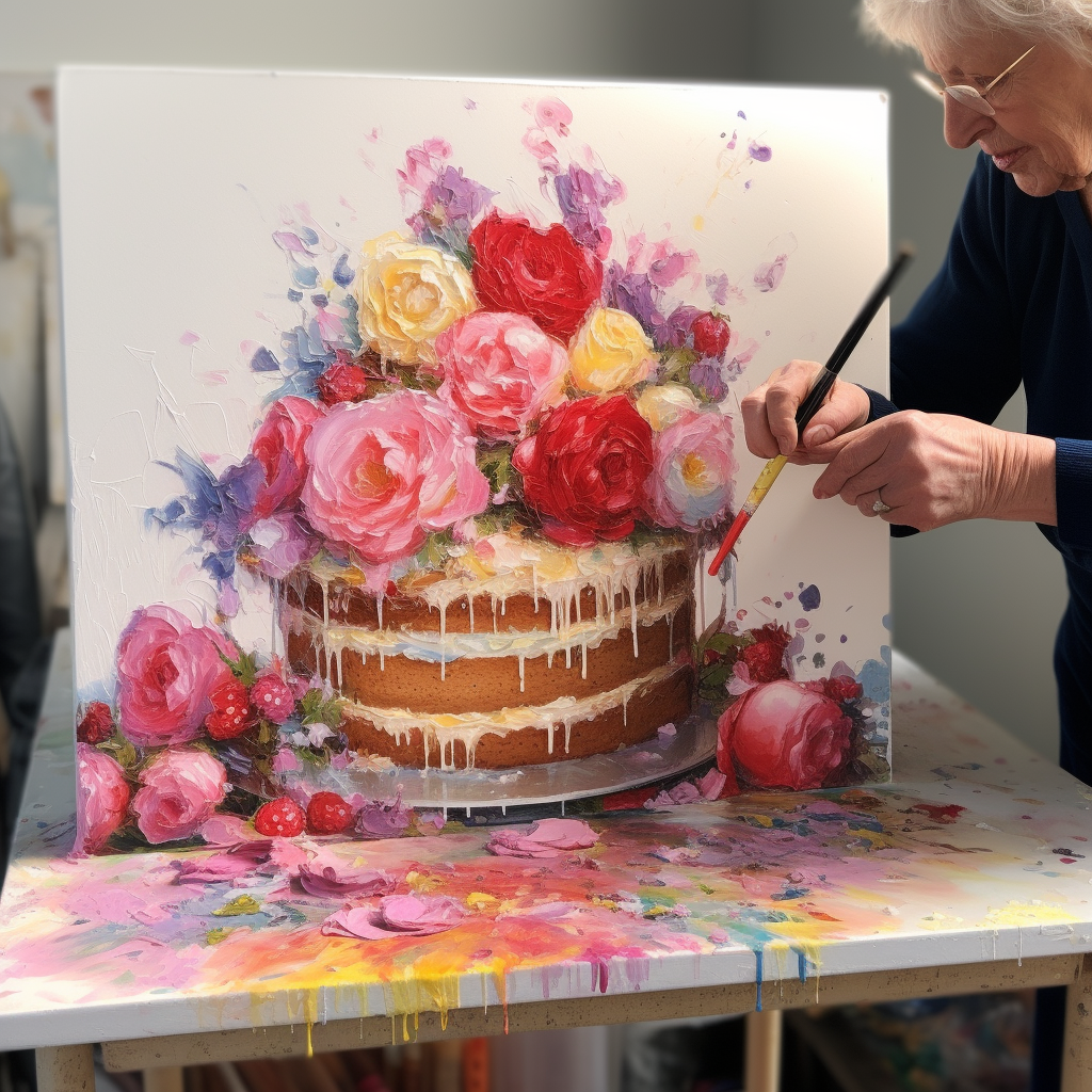 Water painting of classic birthday cake for 70-year-old lady