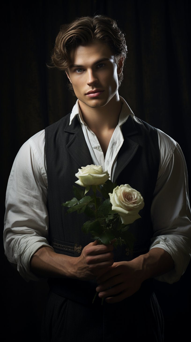 Stylish man with a flower bouquet.