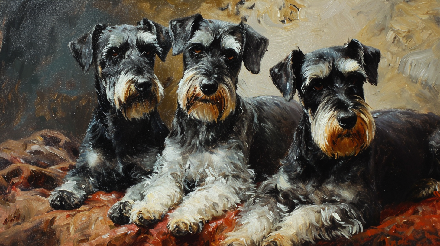 Classical Oil Painting of Schnauzers Family