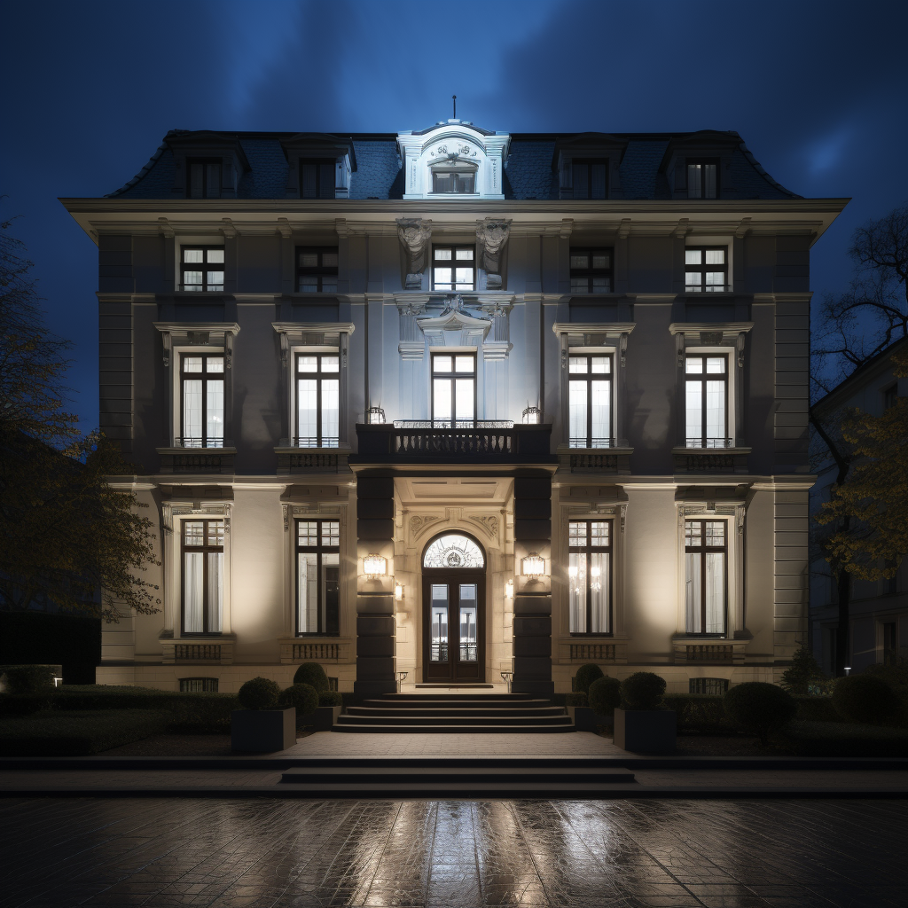 Beautiful classical symmetrical building with bold outlines