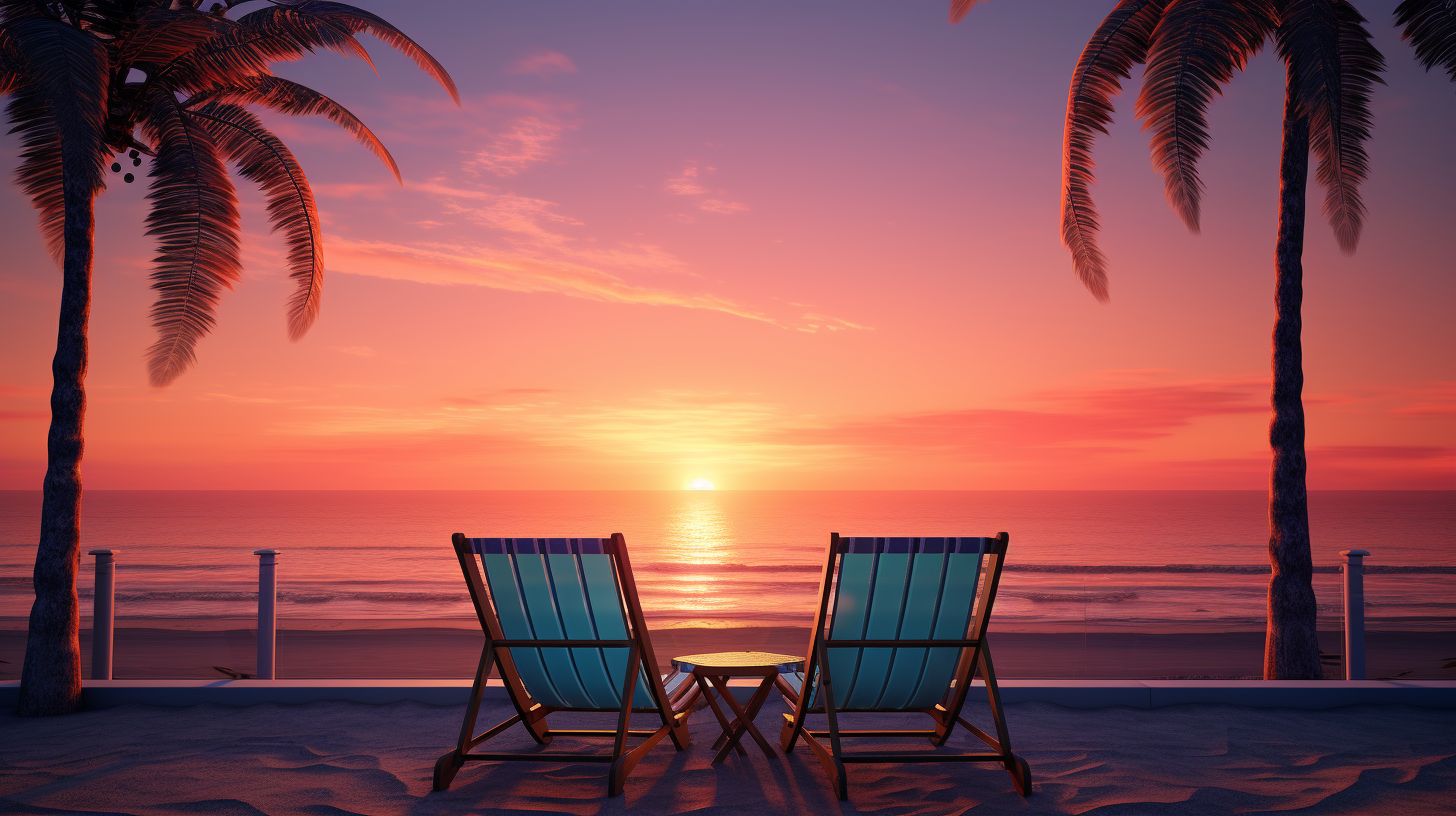 Relaxing beach scene with deck chairs