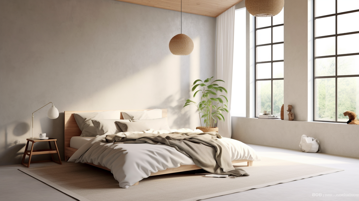 Clean and inviting bedroom with pale greyish off-white wall paint