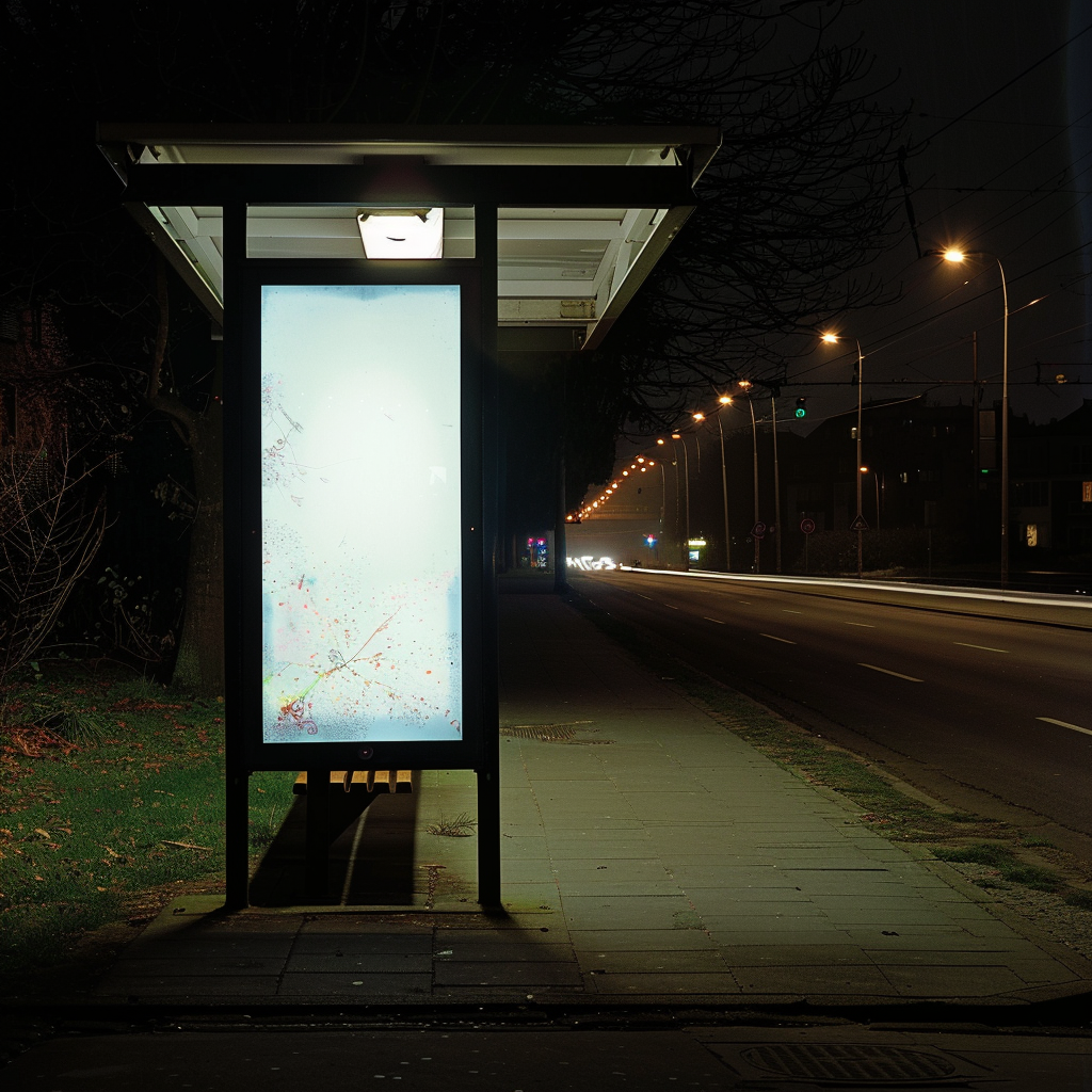 Night Advertisement Bus Stop Street