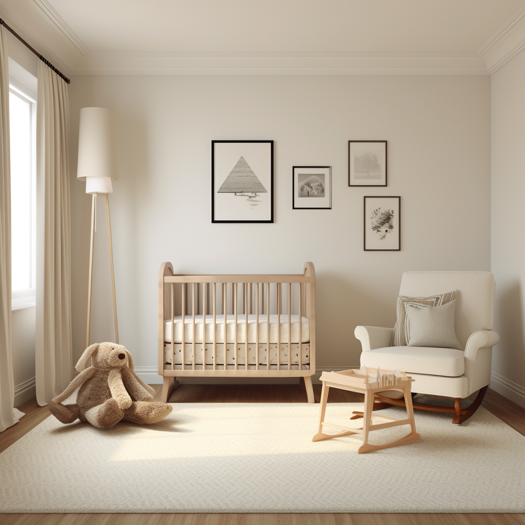 Clean traditional style nursery with blank wall and crib