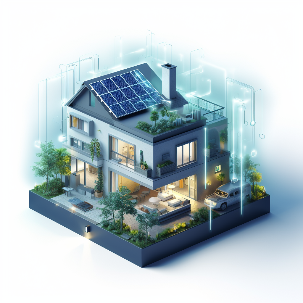 Isometric illustration of clean house energy flow