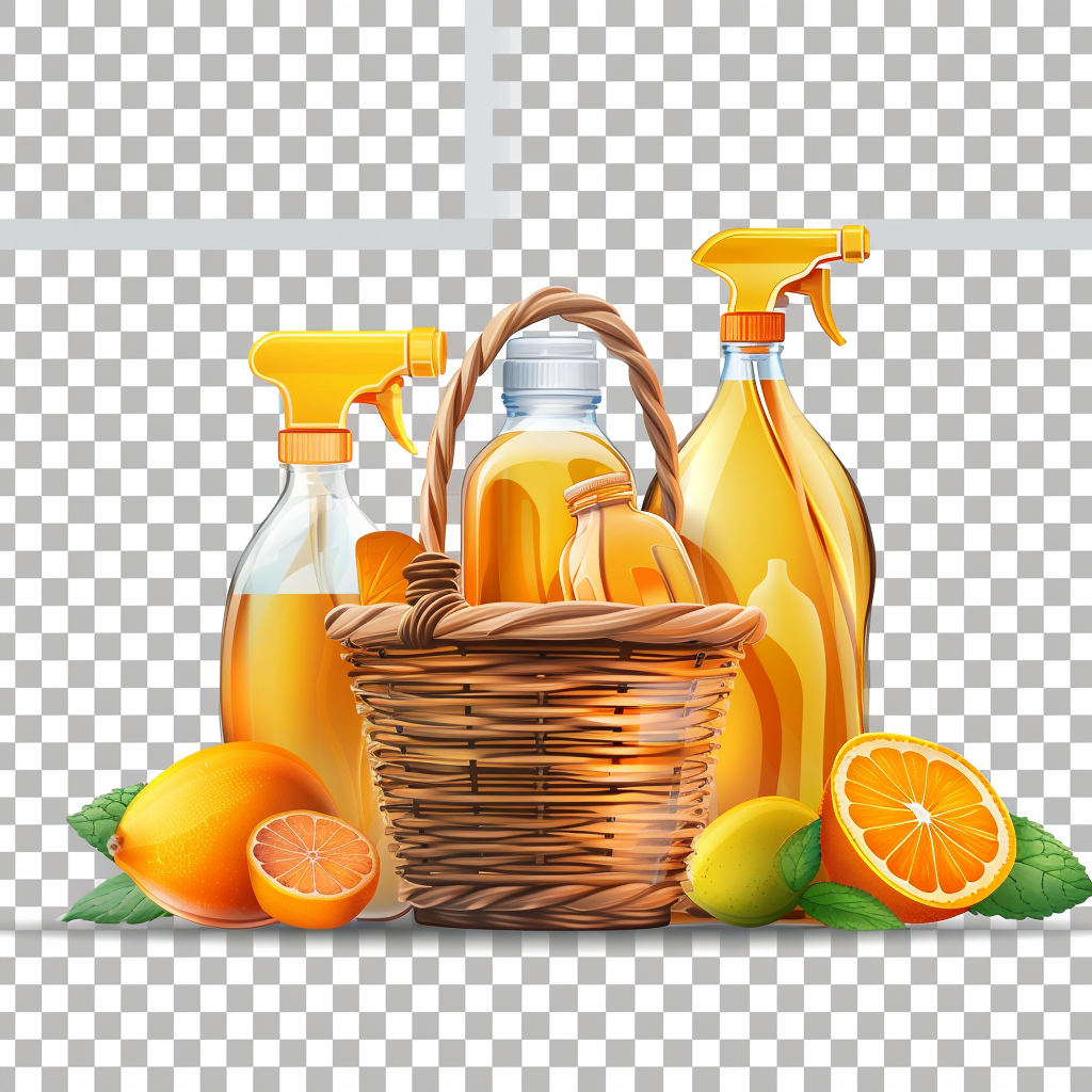 Cleaning products in basket