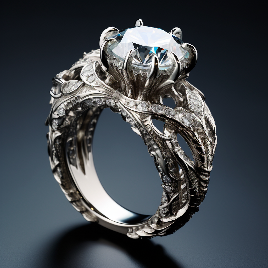 Expensive clear diamond ring with demonic designs