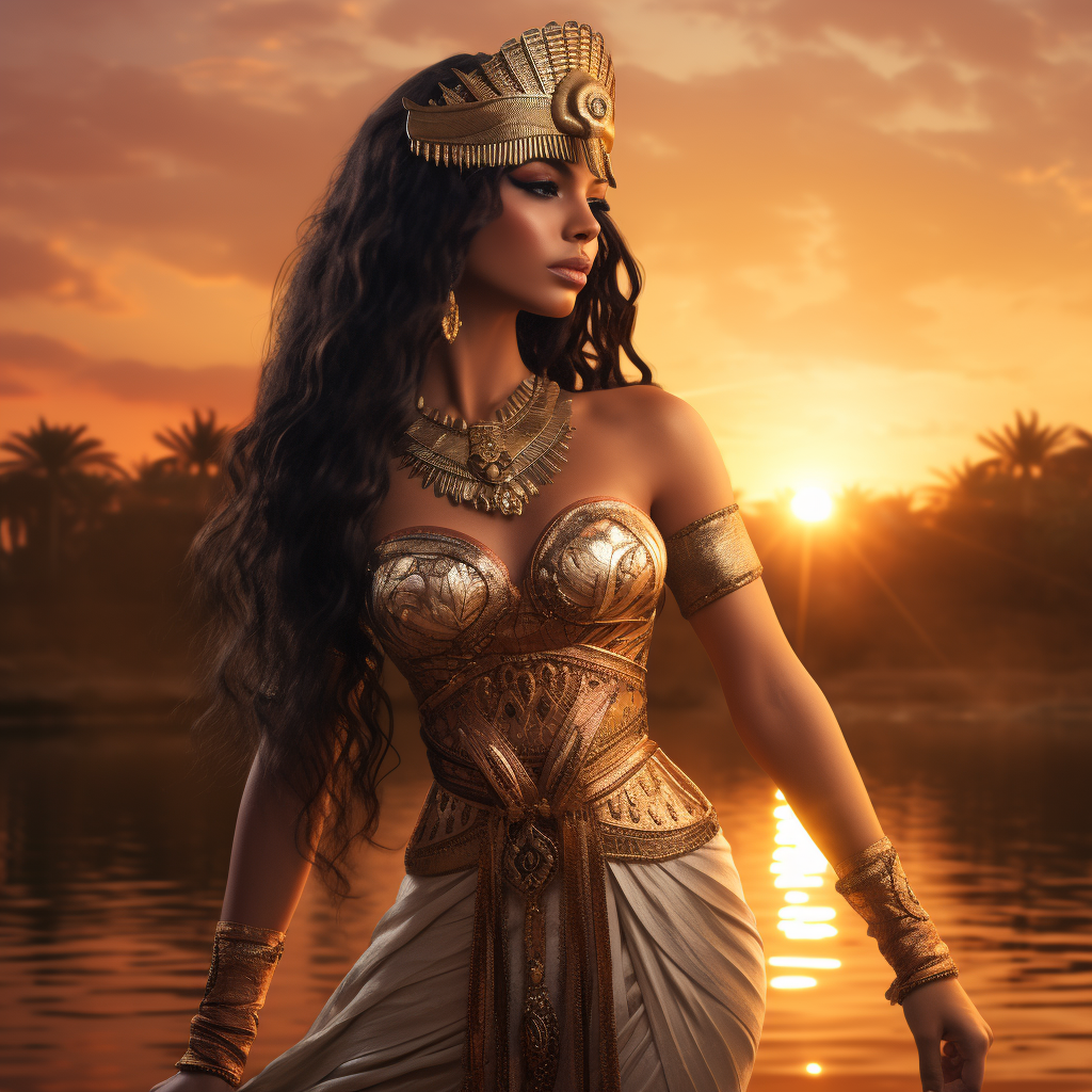 Beautiful Cleopatra in Egyptian Attire by the Nile