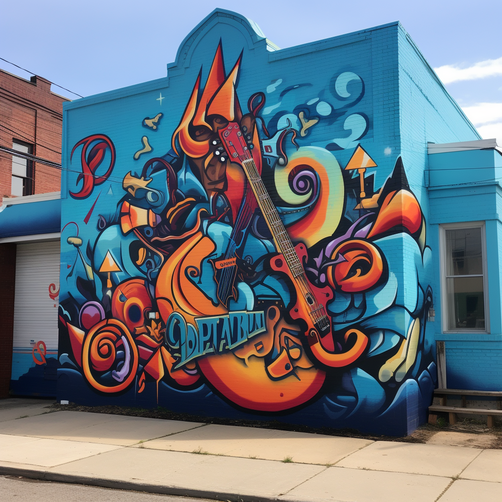 Cleveland music mural in Guardians colors