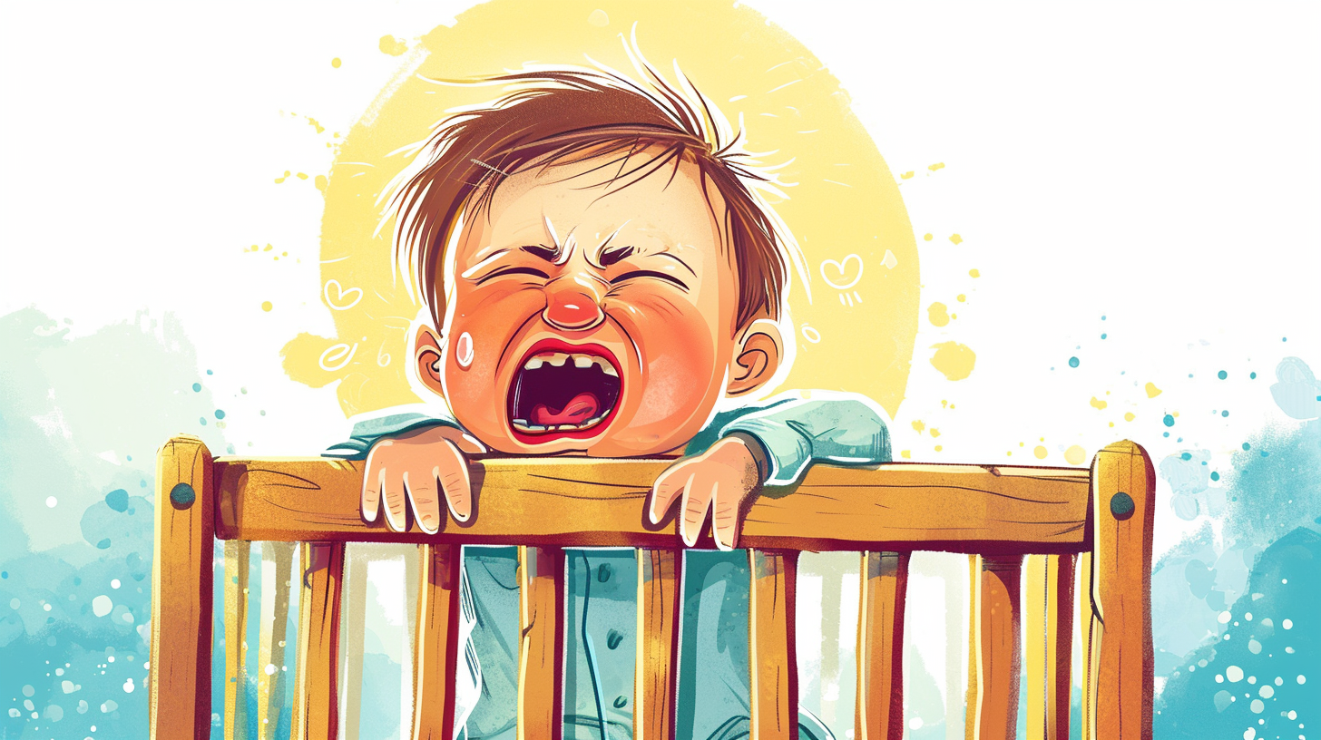 clever baby crying in crib