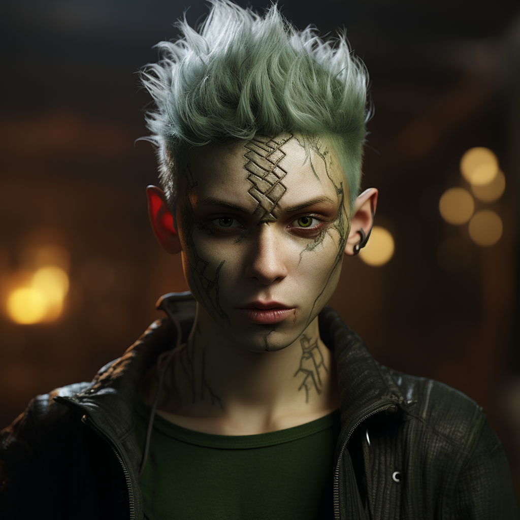 Fascinating Green-skinned Non-Binary Human Portrait