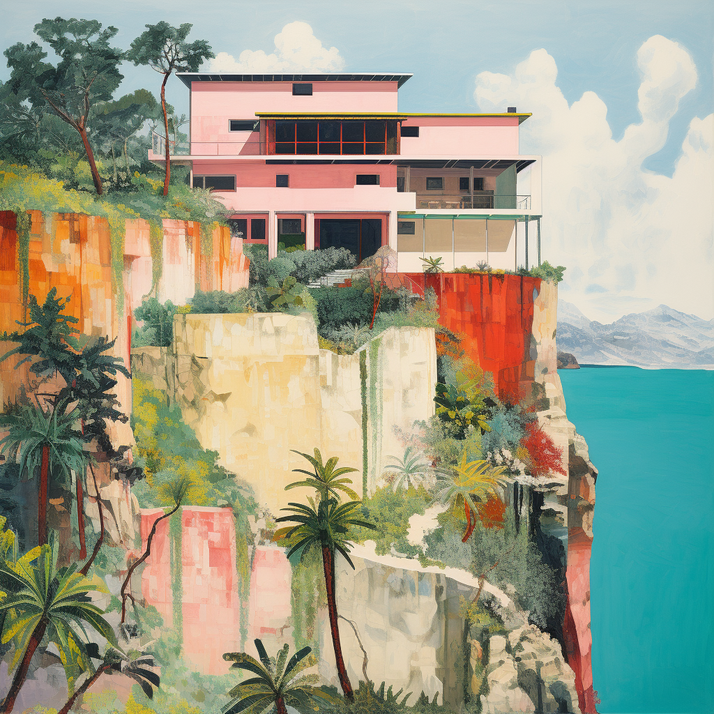 Beautiful painting of a cliffside villa