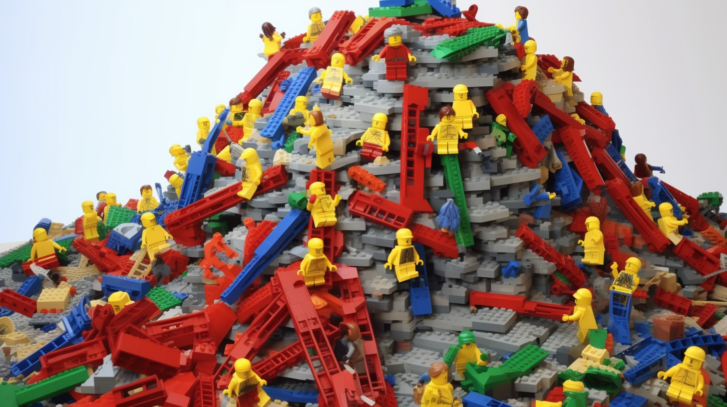 Group of Lego men climbing together