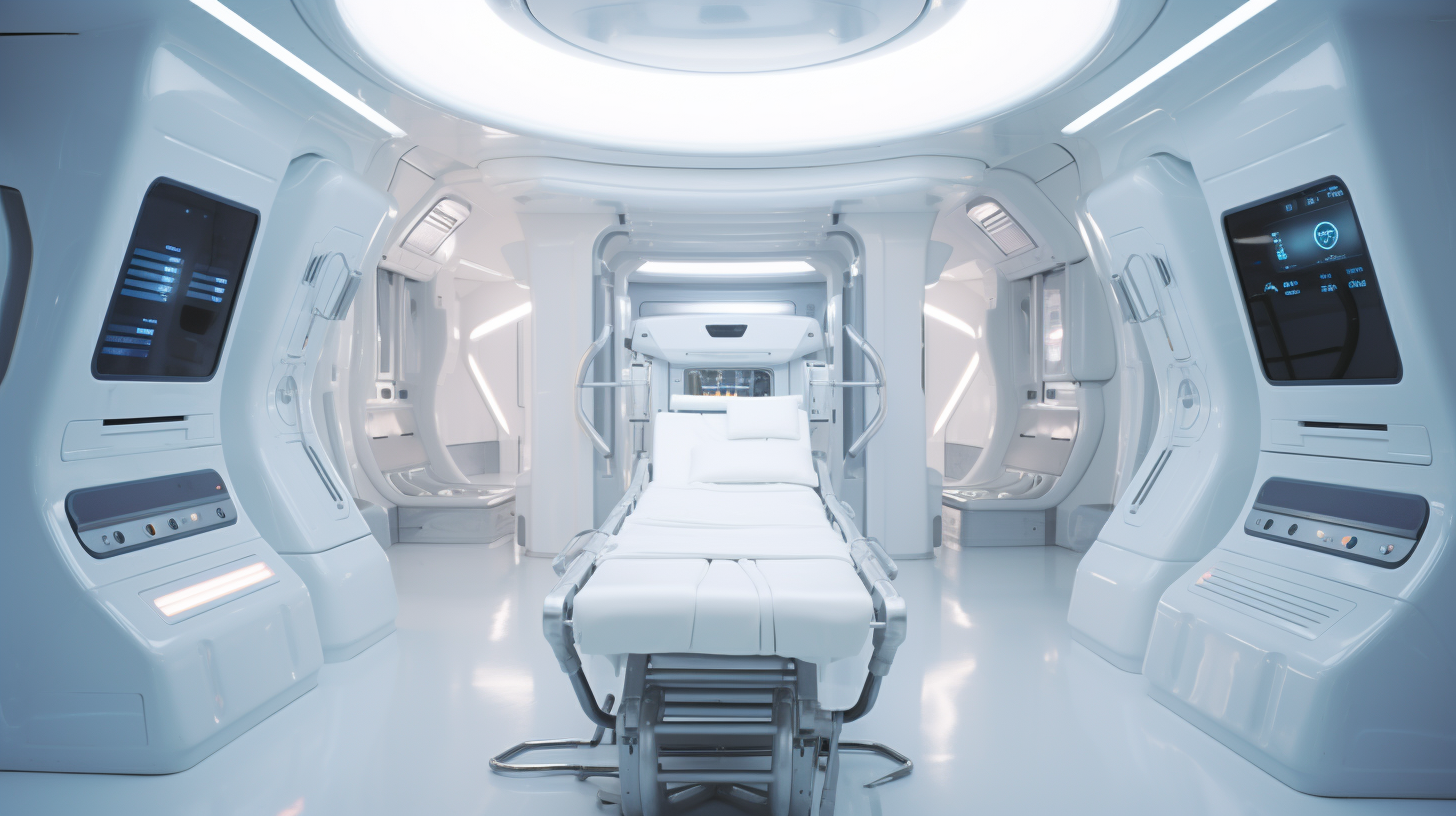 Clinical white sci-fi spaceship interior