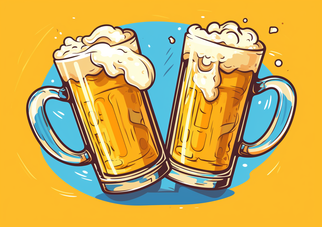 Cartoon clinking beer mugs in celebration