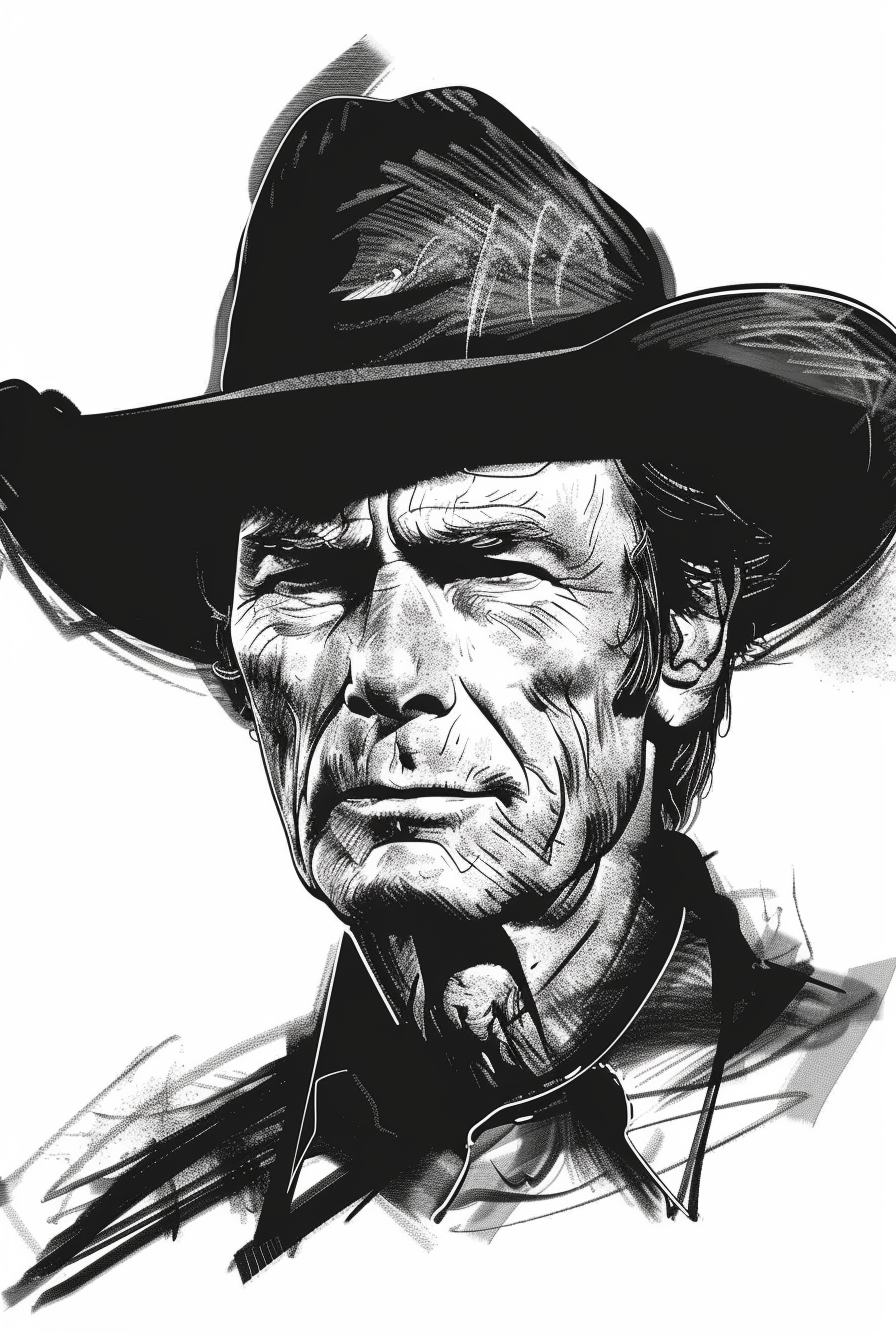 Clint Eastwood Ink Portrait Silhouette