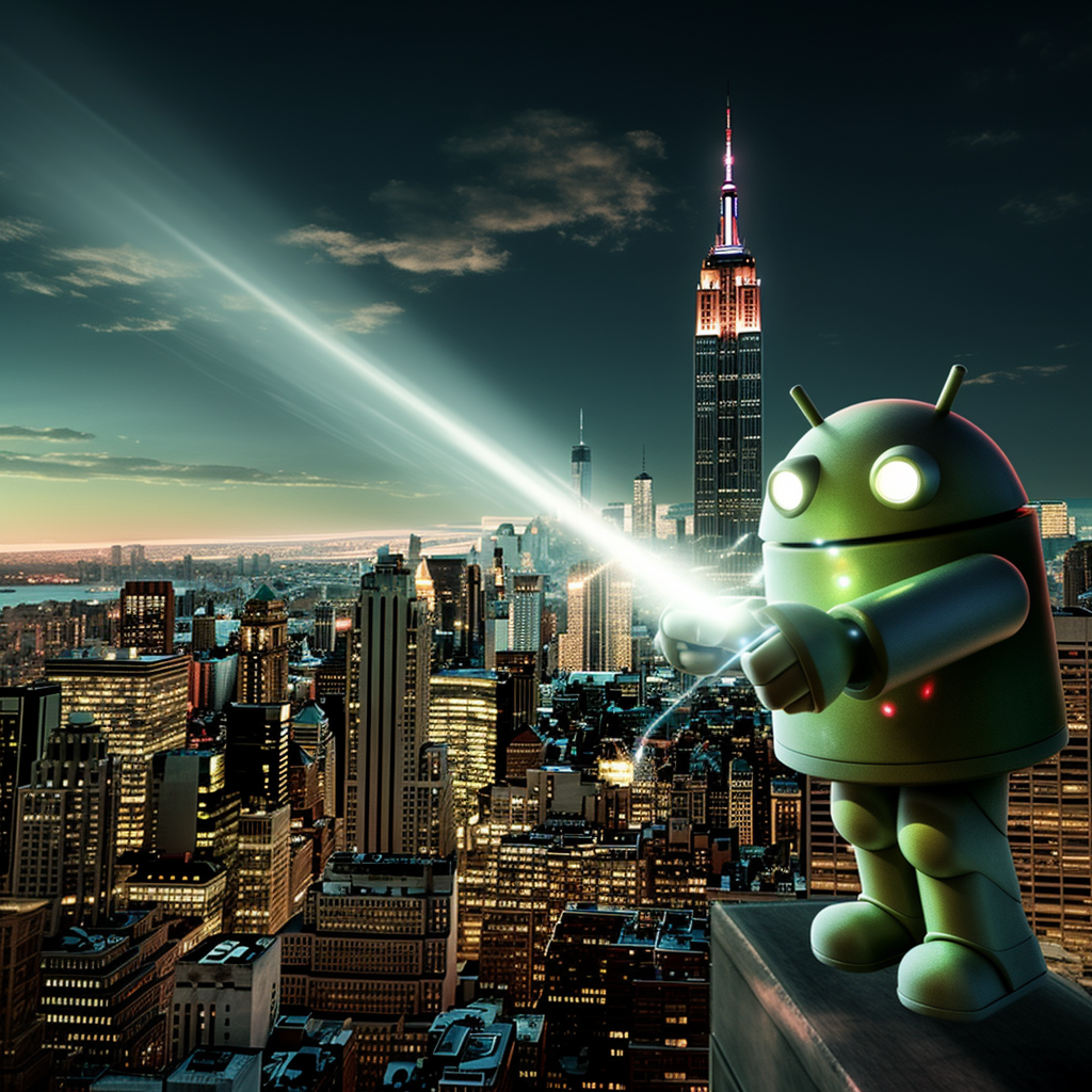 Clippy Android destroying NYC with laser beam