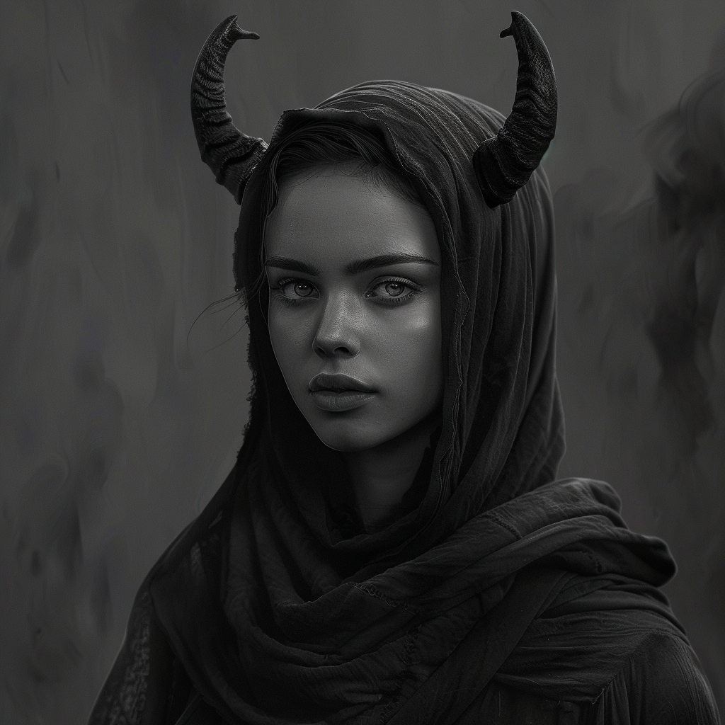 Female demon with cloak and horns