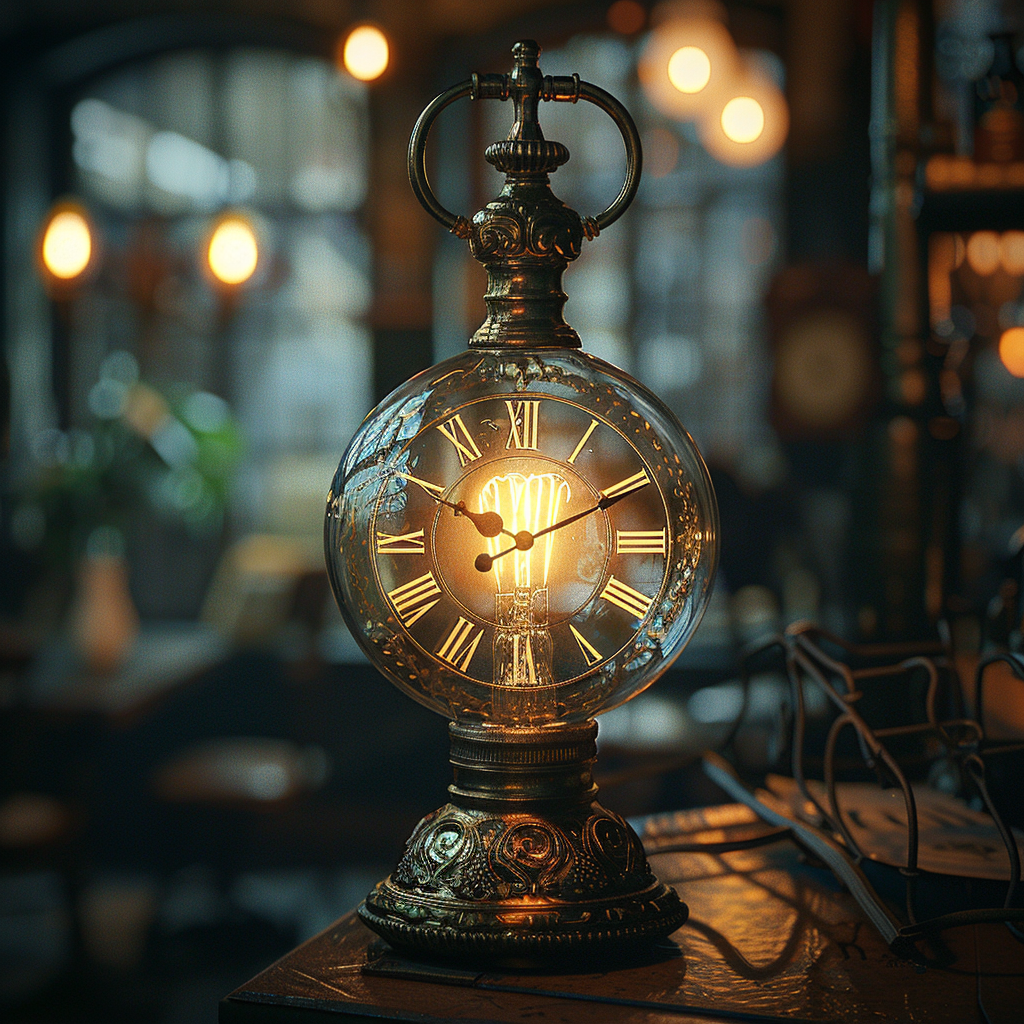 Animated clock and light bulb