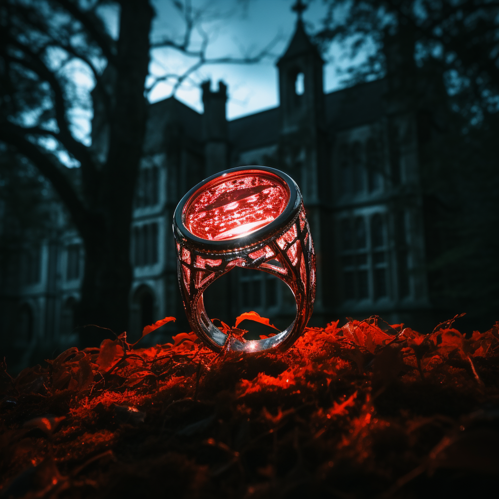 Silver ring with red glowing center