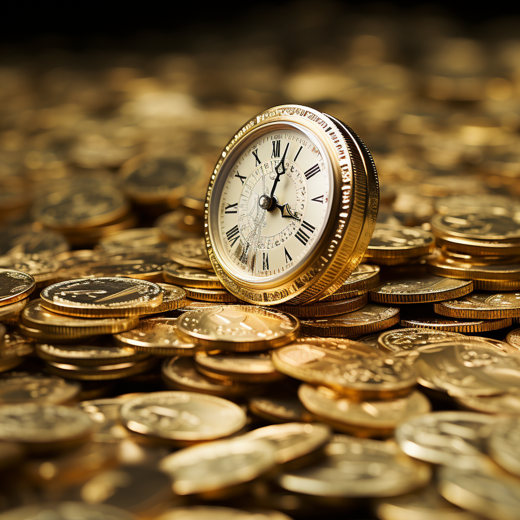 Golden coins with clock faces