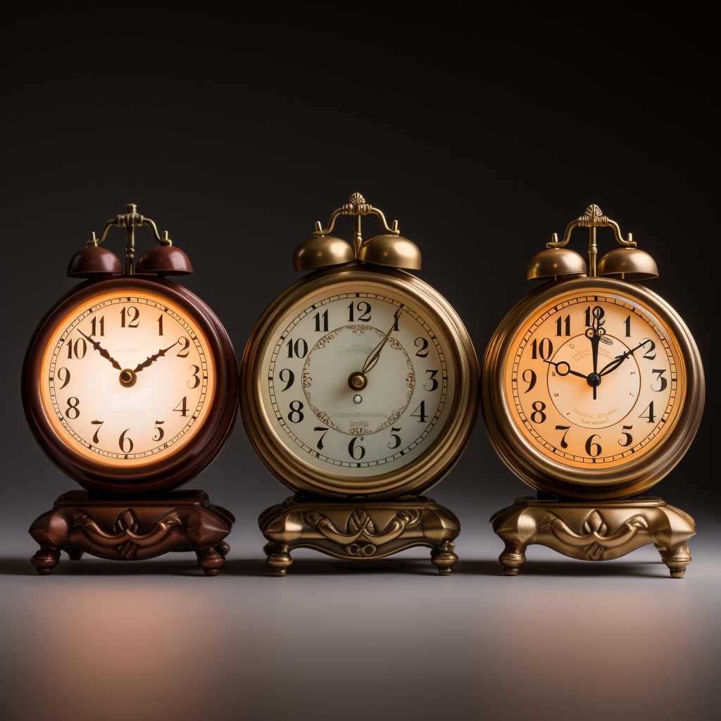 Three clocks showing different times