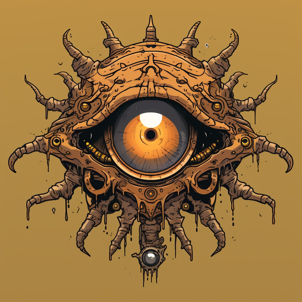 Clockwork Beholder DND Creature in Mike Mignola Style