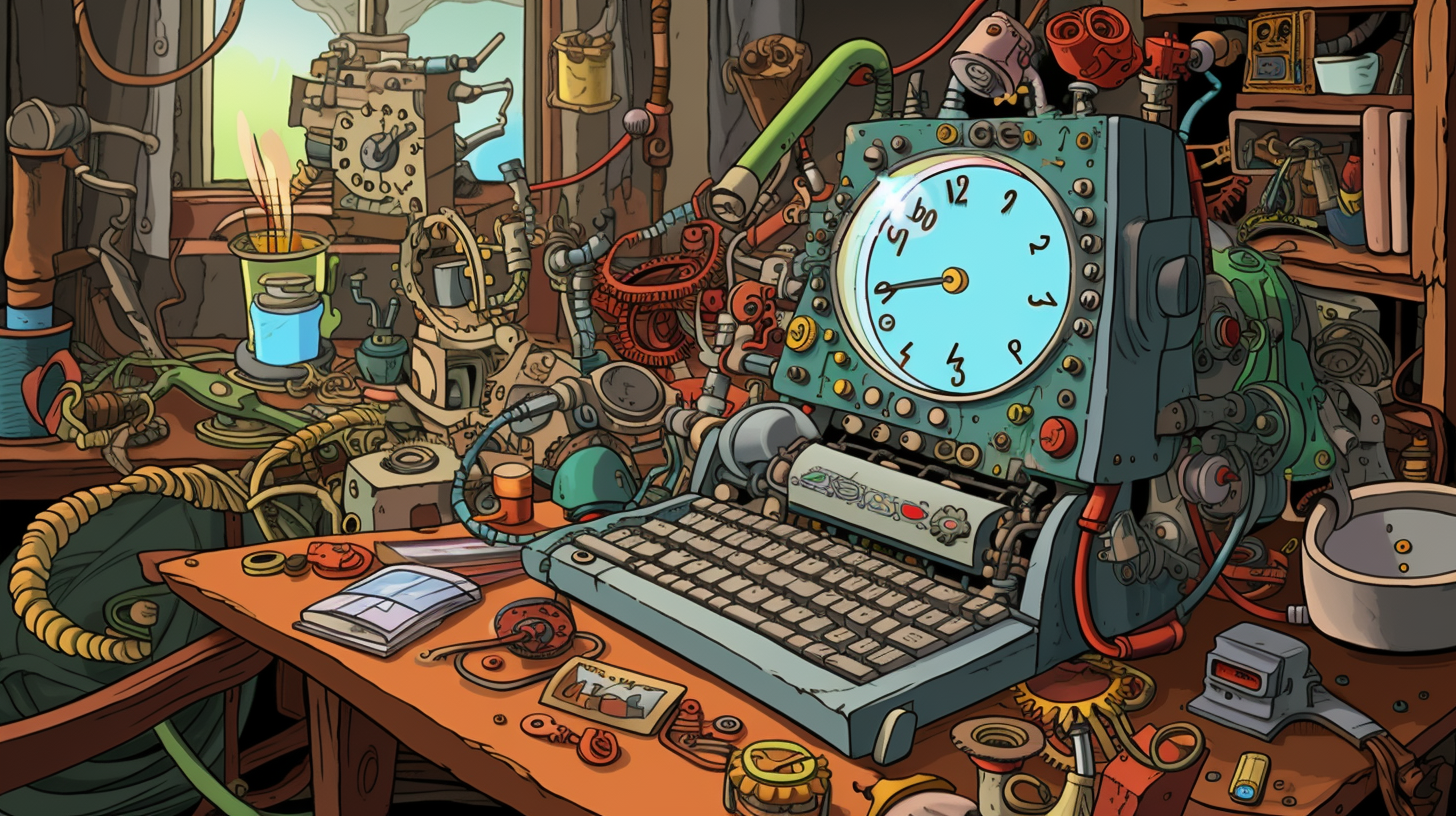 Clockwork computer with gears and tools