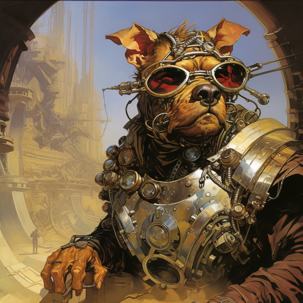 Clockwork steampunk dog in action