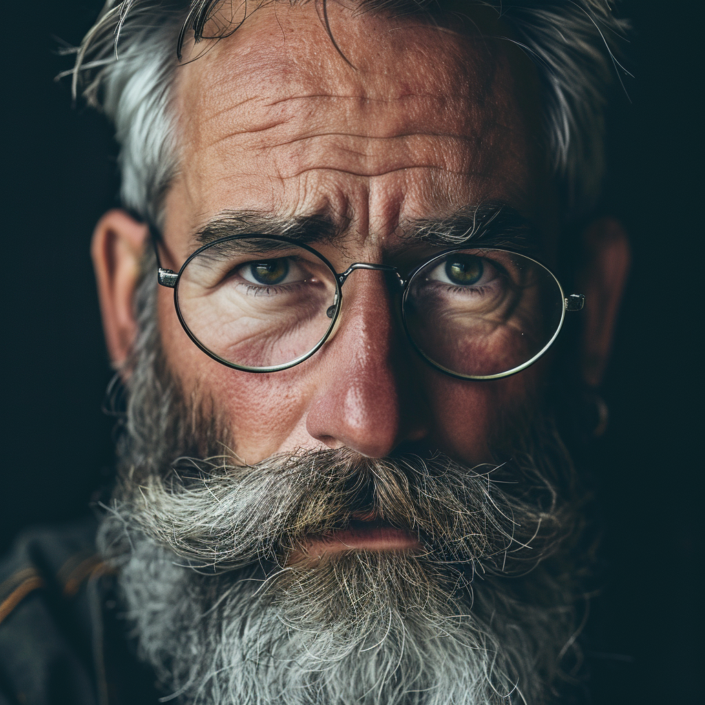 Close Up of Hipster with Grey Beard