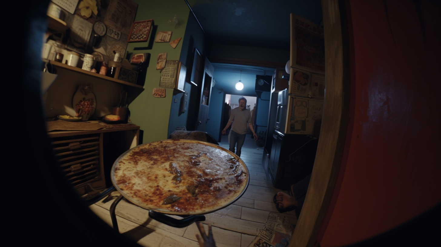 Woman with fallen pizza outside front door