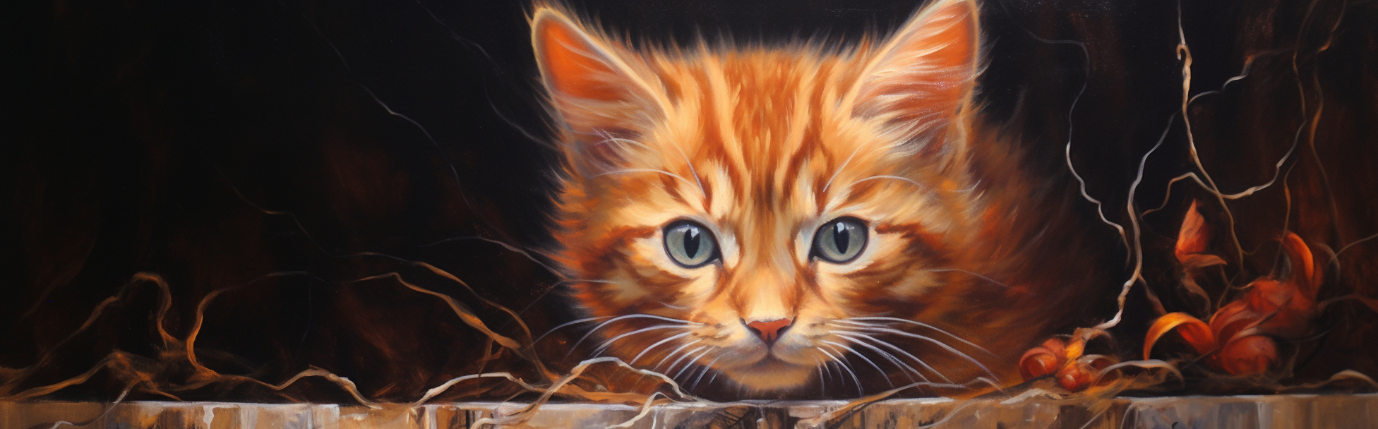 Beautiful closeup cat in an oil painting