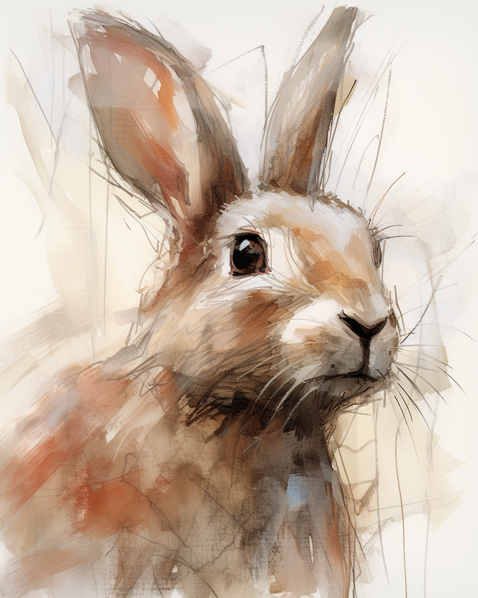 Close Up Head Rabbit Sketch Drawing