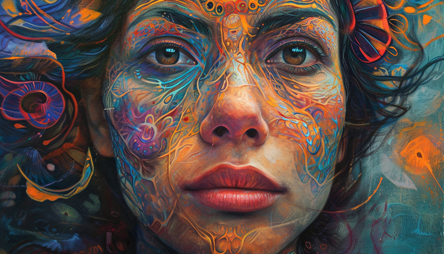 Close-up portrait of introspective woman during ayahuasca journey