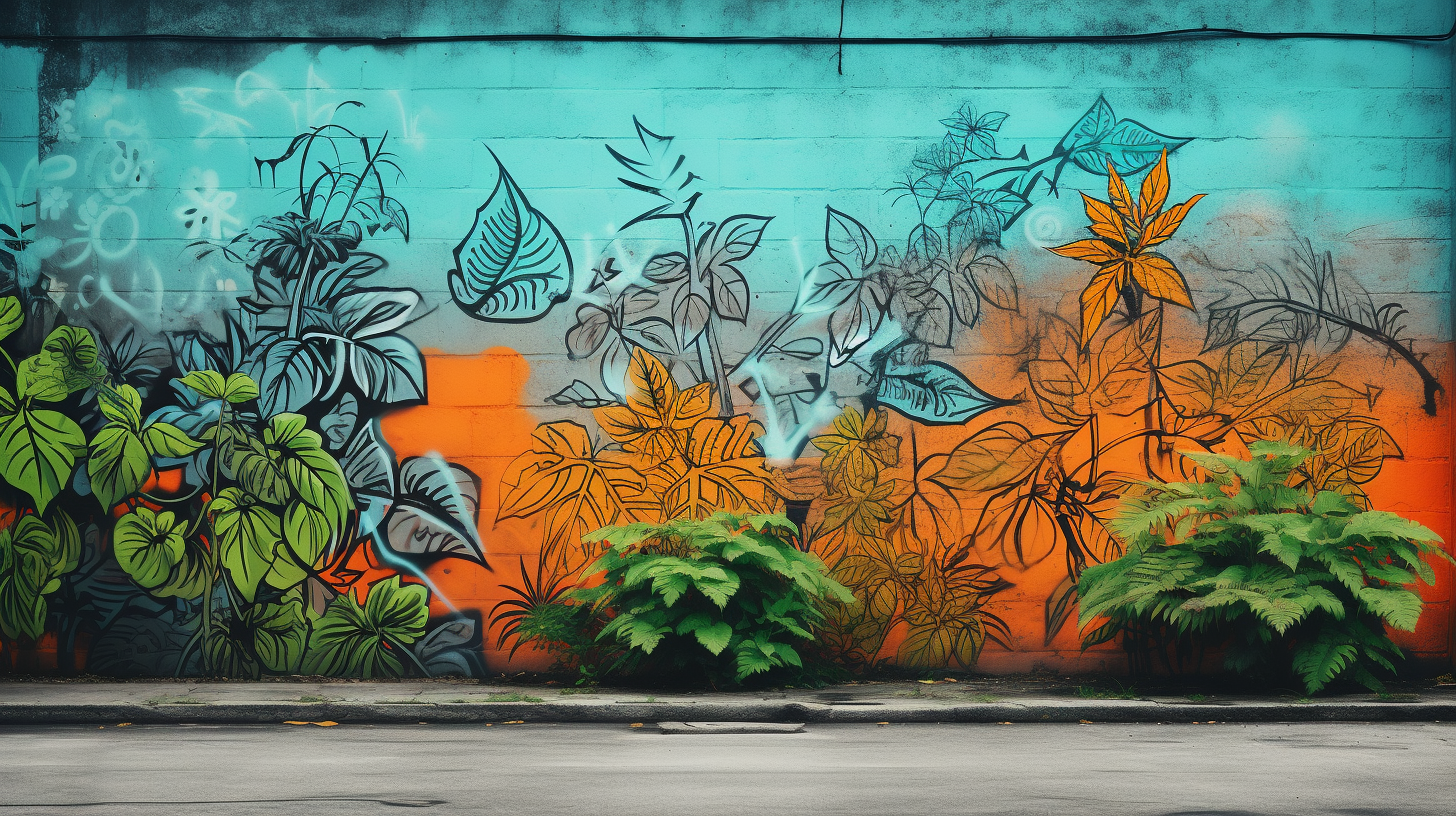 Closeup Wall with Clean Urban Background and Exotic Trees