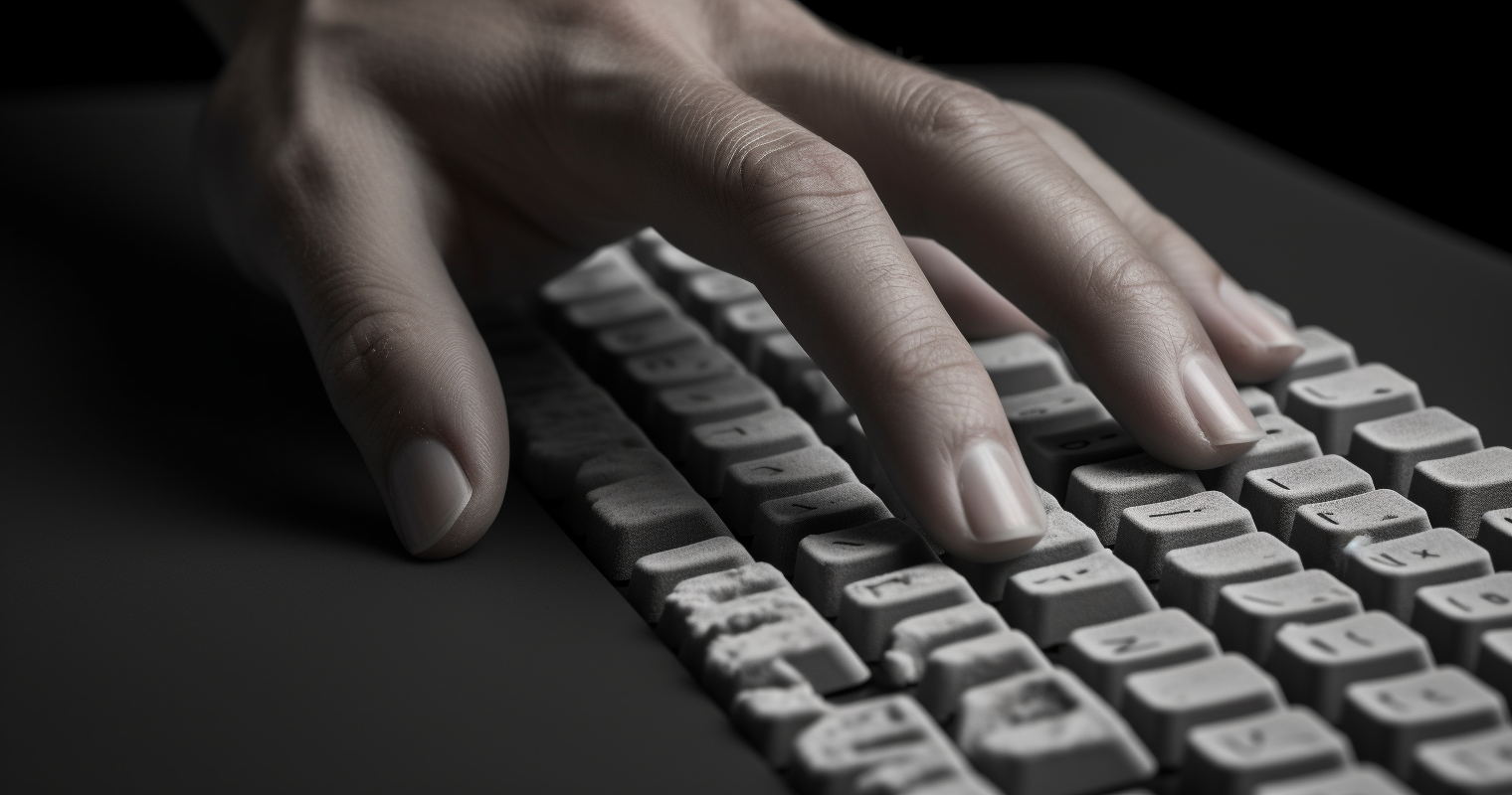 Black and white charcoal keyboard typing illustration