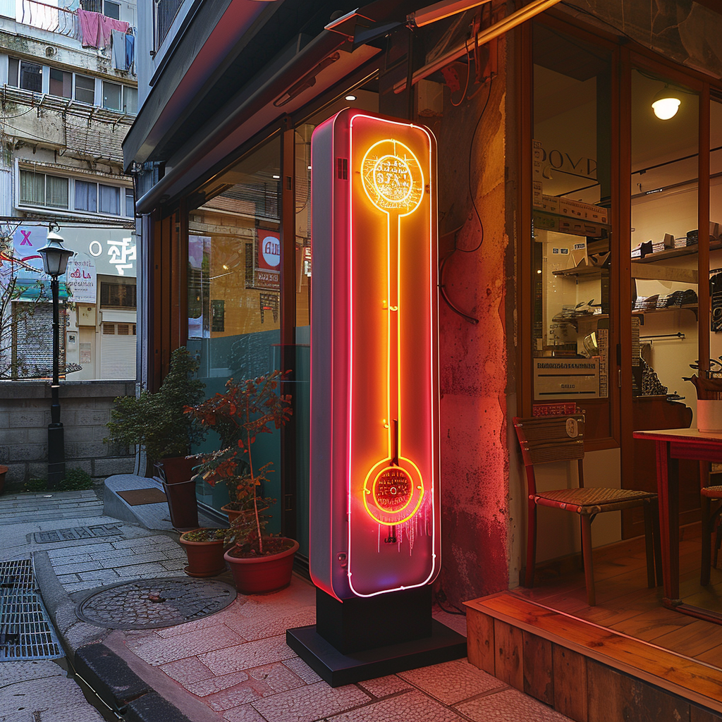 Clothing store totem logo installation neon