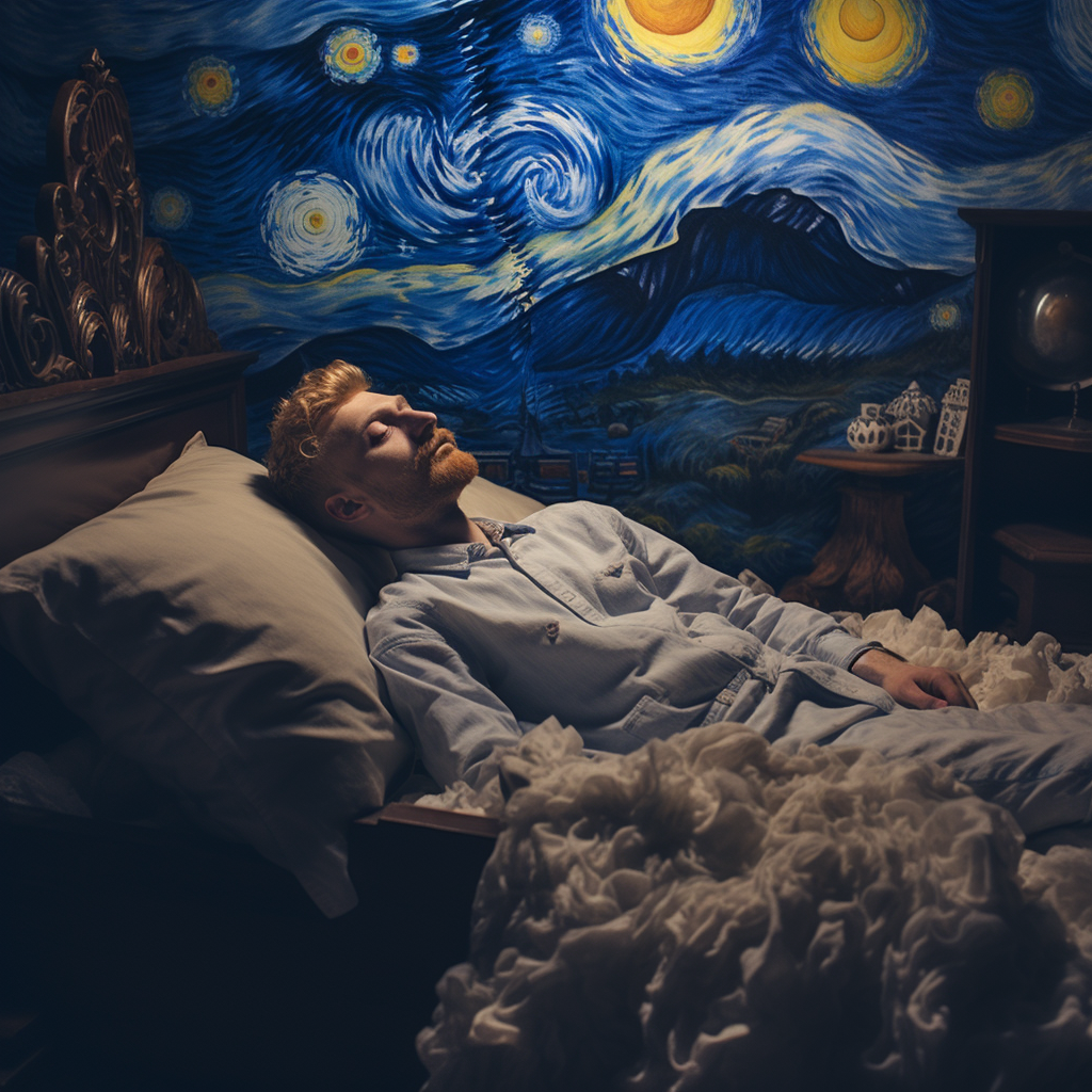 Cloud bed sleep in Van Gogh style