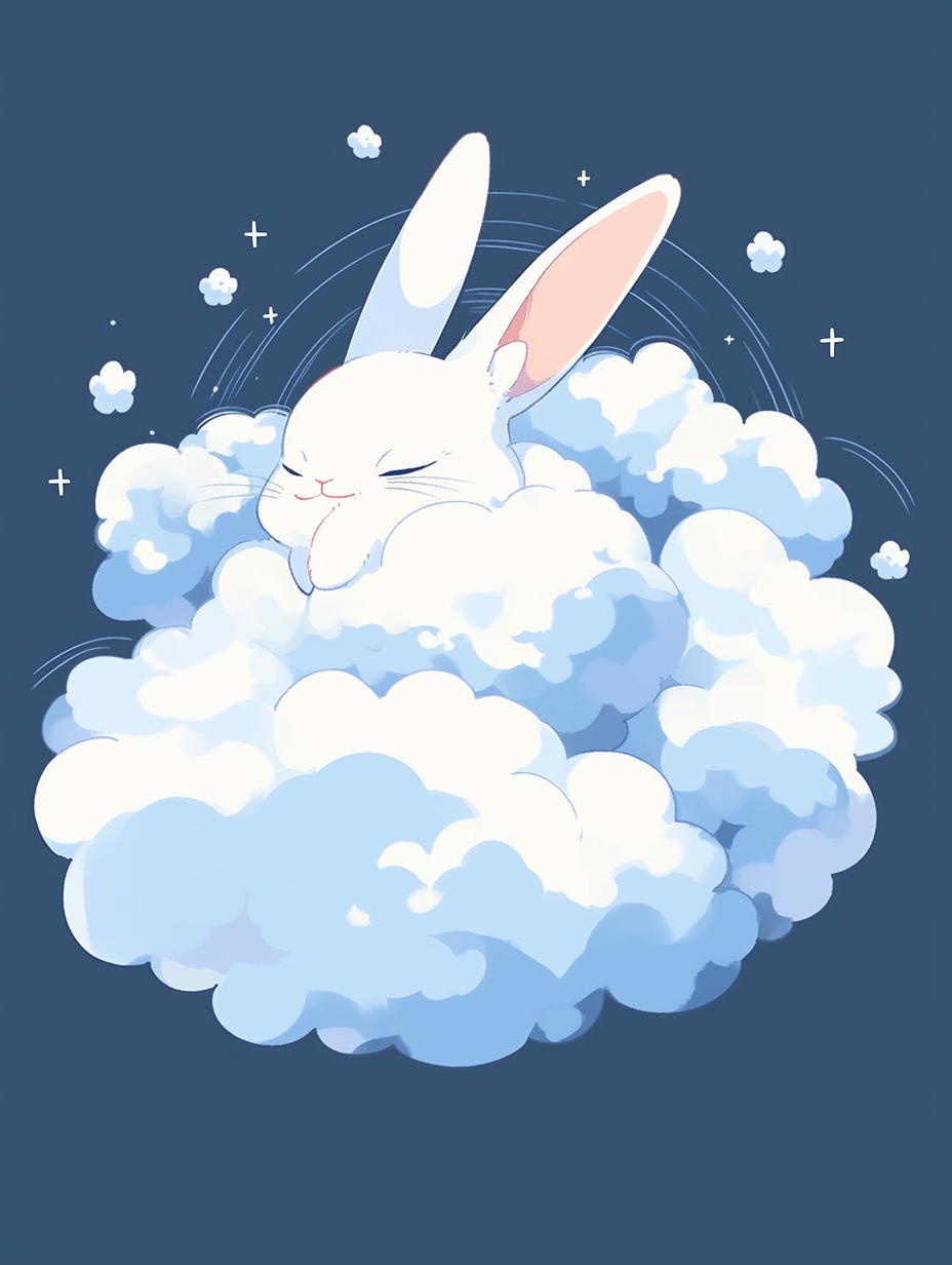 Fluffy cloud rabbit smiling blue