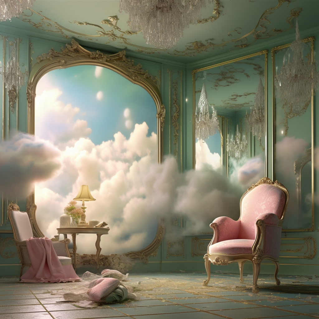 Empty cloud room with mirror