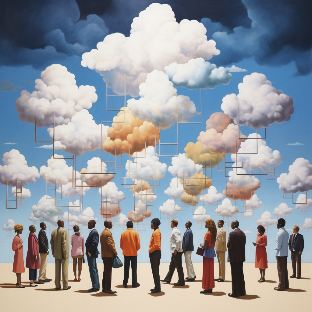 Artistic depiction of connected ethnicities in the cloud