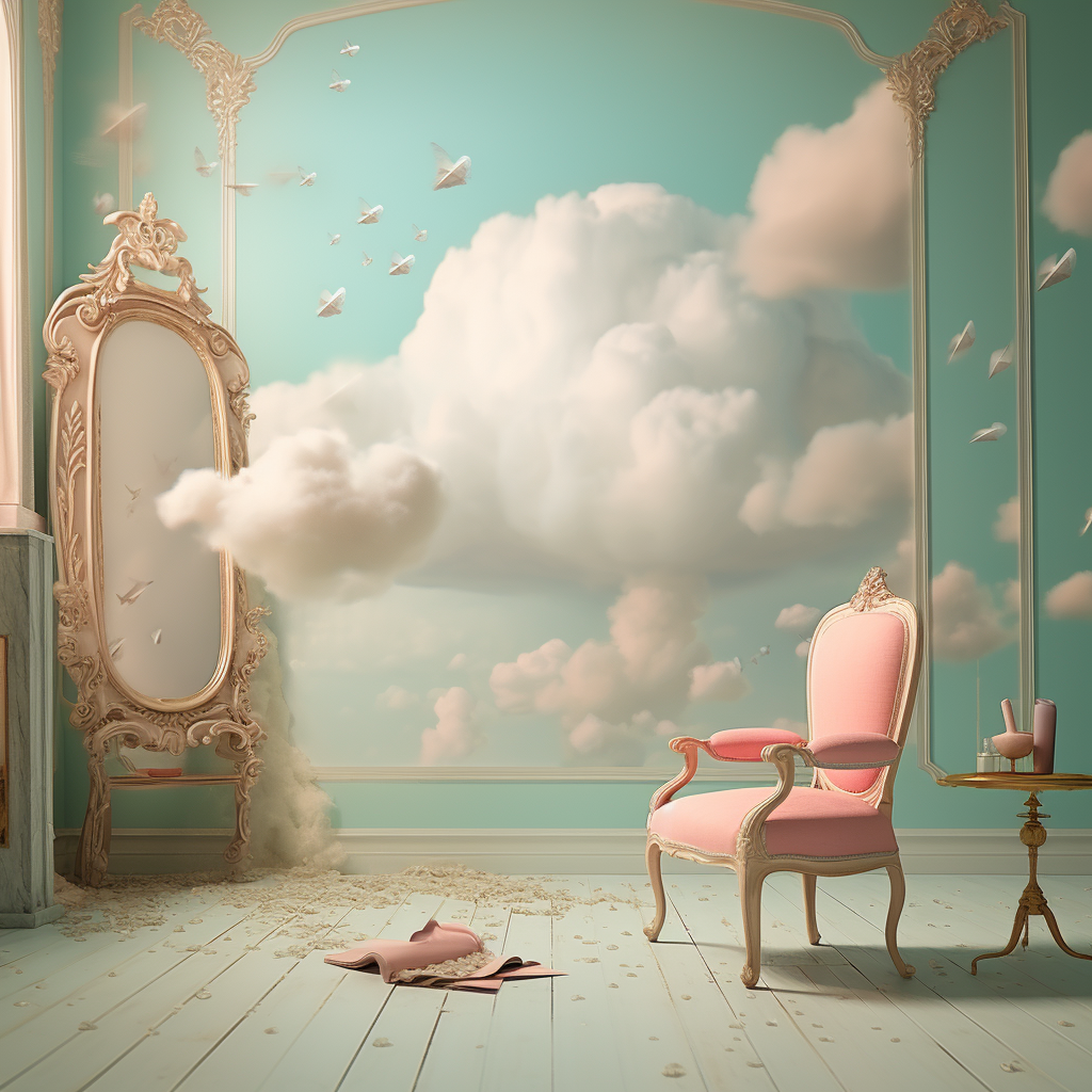 Chair and Mirror in Luminous Sky Painting