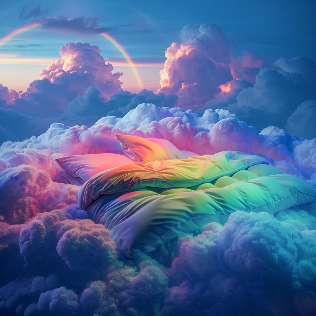 Clouds bed rainbow lighting detail