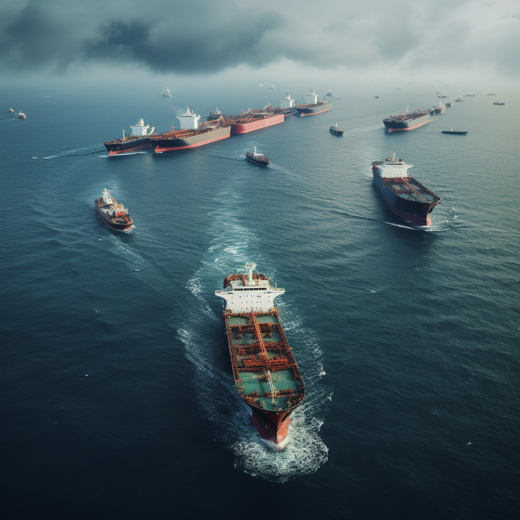 Aerial View of Oil Tankers on a Cloudy Day