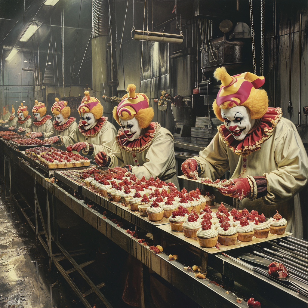 Clown assembly line horror industrial